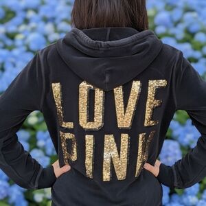Victoria's Secret Black Hoodie with Gold Sequin Letters